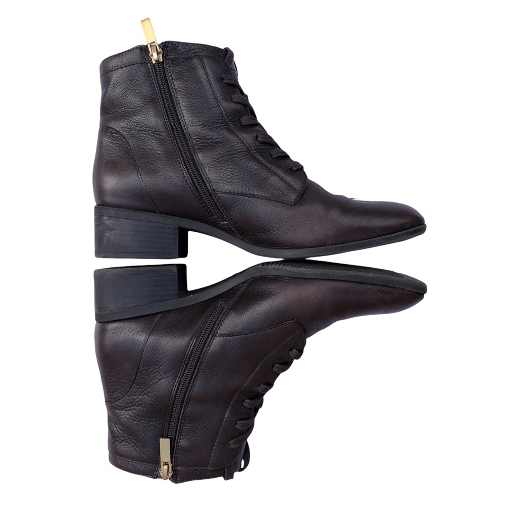 Nine West Dark Brown Leather Boots Lace and Zip 9
